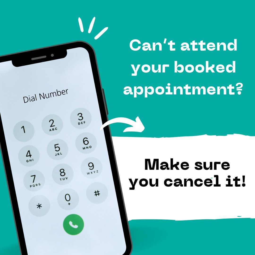 picture of a phone saying cancel your appointment if you cant  make it
