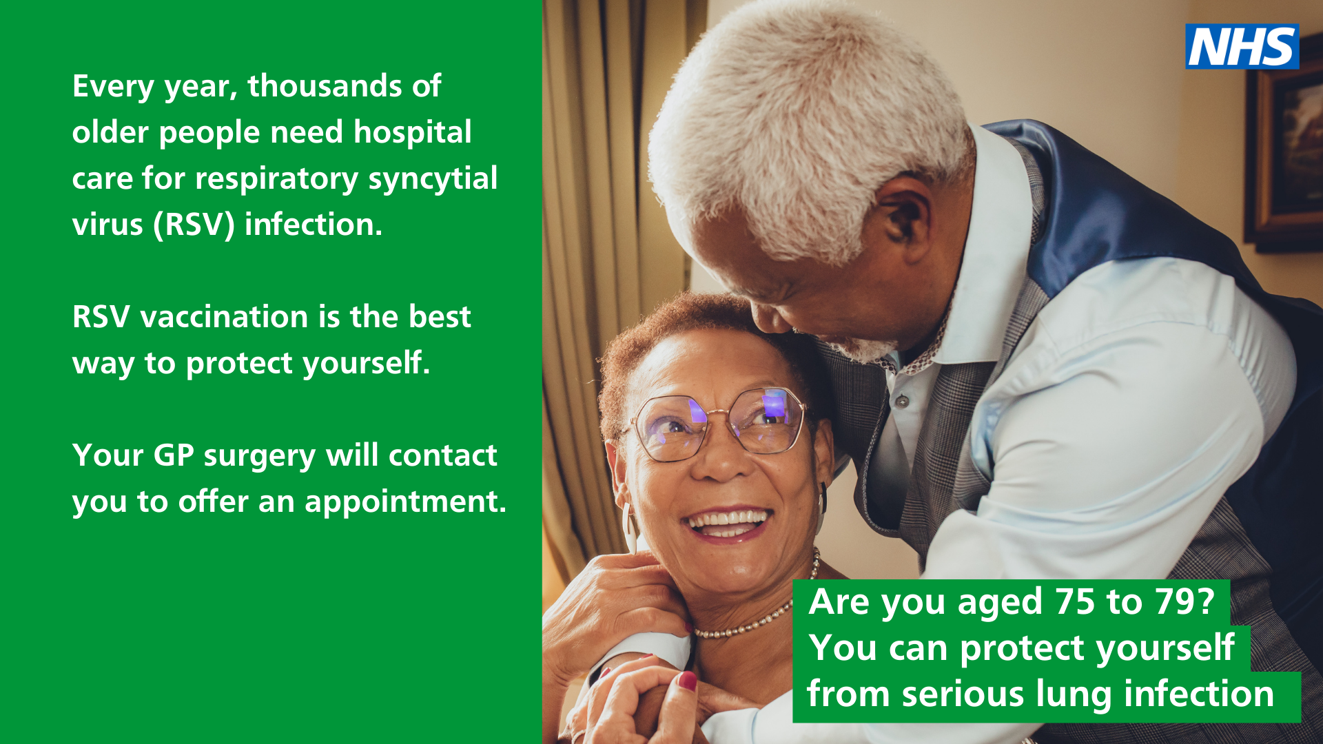 Poster with a couple hugging explaining the importance of the RSV vaccination 